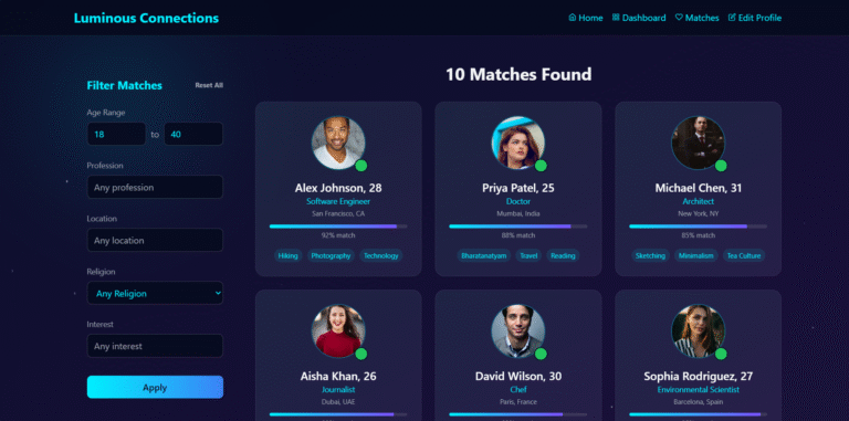full responsive matrimonial website template using react-js and tailwindCss